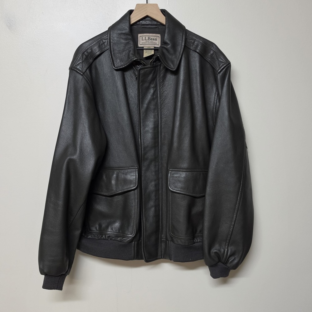 LL Bean Jacket Men Goat Leather Lined Bomber A2 Aviator Jacket - Large - Brown